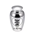 Silver titanium steel cremation urn with heart 'Riding in Heaven To My Wife' design - Wife / Silver