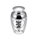 Silver cremation urn for son with Riding in Heaven motorcycle engraving - Son (SON) / Silver