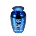 Memorial blue stainless steel cremation urn for ashes with heart pattern engraving - Mom / Blue