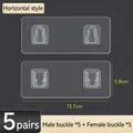 Heavy-duty 5-pair horizontal adhesive hooks for power strip wall mounting - Horizontal / 5 Pairs Pack (Extra Large) / Clear