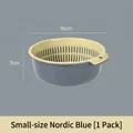 Small Nordic blue double-layer drain basket, 16cm diameter, ideal for kitchen fruit washing. - Small (16x16x7cm) / Nordic Blue