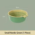 Small Nordic green double-layer plastic drain basket for kitchen vegetable washing - Small (16x16x7cm) / Nordic Green