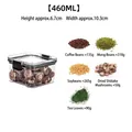 460ML airtight food storage container with dimensions and dry food capacity guide. - 460ml / Single Piece / Black Cap