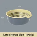 Large Nordic blue double-layer kitchen drain basket, 20cm diameter for washing vegetables - Large (20x20x9cm) / Nordic Blue