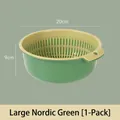 Large Nordic green double-layer drain basket for vegetable washing, 20x9cm size - Large (20x20x9cm) / Nordic Green