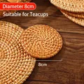 Handwoven natural rattan coaster, 8cm diameter, heat-resistant table mat for teacups. - Rattan Mat / Diameter 8cm