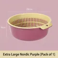 Extra large double-layer round vegetable washing drain basket in Nordic purple finish - Extra Large (24x24x9cm) / Nordic Purple