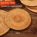 Natural 13cm round hand-woven rattan heat-insulating coaster for teapots and dishes - Rattan Mat / Diameter 13CM