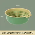 Extra large Nordic green double-layer plastic drain basket for kitchen - Extra Large (24x24x9cm) / Nordic Green