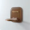 Modern brown translucent wall-mounted shower gel holder with gold Happy Day script - Brown