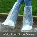 10er-Pack weiße Einweg-PE-Überschuhe, wasserdicht und kniehoch für optimalen Regenschutz - 10er-Set / Transparent