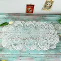 Intricate white water-soluble lace table runner with floral embroidery and openwork - 25cm Round / White
