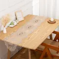 Detailed texture of the vintage lace embroidery on the beige mesh table runner. - 30*100cm / Camel