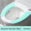 Comfortable waterproof blue adhesive toilet seat pad set for bathroom sanitation and warmth - Regular Suction Style / 1 Pair Pack / Blue
