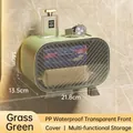 Grass green wall-mounted waterproof tissue box with transparent cover and storage shelf - 21.8x14x13.5cm / Grass Green