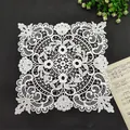 Macro detail of white square lace doily with elegant floral embroidery patterns. - F01 Style / 39x39CM / White
