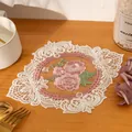 Vintage European style lace coaster with floral embroidery for elegant table decor - d2c Floral Style (d2c) / 19x24cm / White