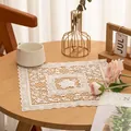 Elegant white floral lace embroidered square placemat for home dining table decoration - F03 Style / 39x39CM / White