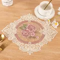 Elegant vintage floral lace placemat with pink rose embroidery for table decoration - 18*24cm / Beige