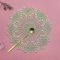 Vintage round lace embroidered coaster with intricate floral patterns on pink base. - 25x25cm / Bright Camel
