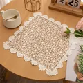 Premium square cream white lace embroidered floral placemat and coaster for home decor - Four-Leaf Clover Style / 31x31cm / White