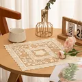Elegant square cream lace placemat with vintage floral embroidery for table decor - F03 Style / 30x30cm / White