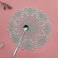 Elegant white embroidered lace round coaster with vintage floral pattern in Korean style - Gold and Silver Thread