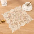 Vintage style white square lace embroidered placemat coaster on a wooden table - F01 Style / 30x30cm / White