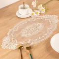 Elegante camino de mesa de encaje blanco de estilo europeo con bordado floral para hogar - 29*50cm / Beige