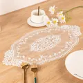 Camino de mesa ovalado de encaje blanco vintage con intrincado diseño floral calado - 29*50cm / Blanco
