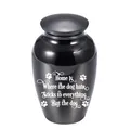 A detailed view of a small black pet memorial urn with dog hair quote for ashes - 70*45mm / Black (Home Quote)