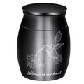 Detailansicht einer schwarzen Gedenkurne mit Kolibri-Gravur und Text 'Always in my heart' - 40*30mm / Schwarz