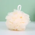 Soft cream-colored exfoliating mesh bath loofah sponge with a durable hanging rope - 50g (Actual Approx 40g) / White