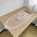 Elegant white lace table runner with floral embroidery for dining table and piano - 45x120cm Table Runner / Pink
