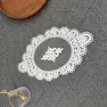 Macro view of white European style embroidered lace placemat with elegant hollow patterns - Milk Silk Style / 29*50cm / White