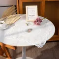 Detailed view of the intricate lace edges and central rose embroidery on doily. - 35CM Square / Dusty Pink