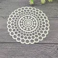 Close-up of vintage French white embroidered lace coaster on dark wood background. - 14cm / White