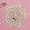 Detailed close-up of intricate French floral embroidery on a round beige lace doily. - 27*27cm / Camel