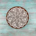 Elegant white embroidered lace round doily with rose pattern, ideal for vases or coasters - Bean Pattern / 19cm Round / White