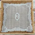 Elegant square white hollow lace doily mat with floral embroidery for home decor - Lavender Pattern / Square 26cm / White