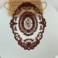 Prachtige vintage ovale bruine kanten placemat met bloemenborduursel op witte tafel - 31*42cm / Bruin