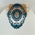 Vintage blauwe kanten placemat met roze bloemenborduurwerk op witte tafel - 31*42cm / Pauwgroen