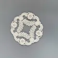 Vintage round white lace coaster with intricate floral embroidery on delicate mesh - Leaf Style / 12cm / Beige