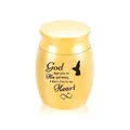Golden memorial urn for ashes with God has you in His arms quote and bird design. - Gold