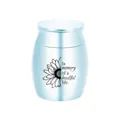 Elegant small light blue metal memorial cremation urn with sunflower and memorial quote - Light Blue