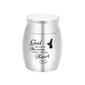 Small silver stainless steel cremation urn with memorial quote and bird engraving - Silver