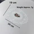 Oval white lace coaster with pink floral embroidery, dimensions 19x24cm and weight 7g - 19*24cm / White