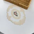 Vintage oval lace coaster with floral embroidery in beige color, 19x24cm - 19*24cm / Beige (Apricot)