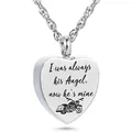 Detailed view of heart urn pendant with motorcycle design and memorial angel engraving - Heart Engraved (Silver)