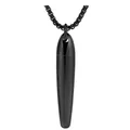 Close-up view of a sleek black stainless steel cylindrical urn pendant for memorial ashes. - Black